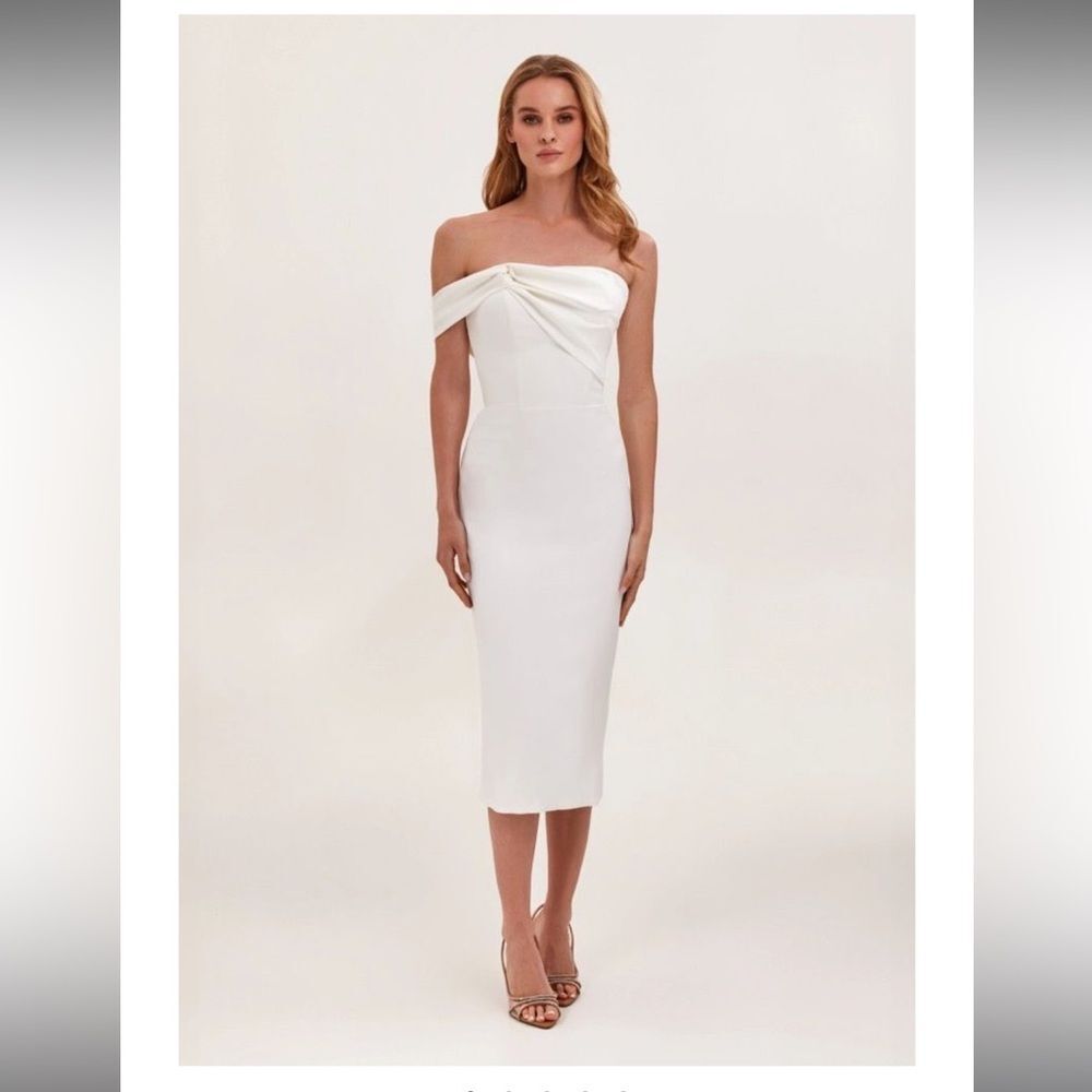 Milla White Classy bodice midi dress Bridal Shower Rehearsal Dinner